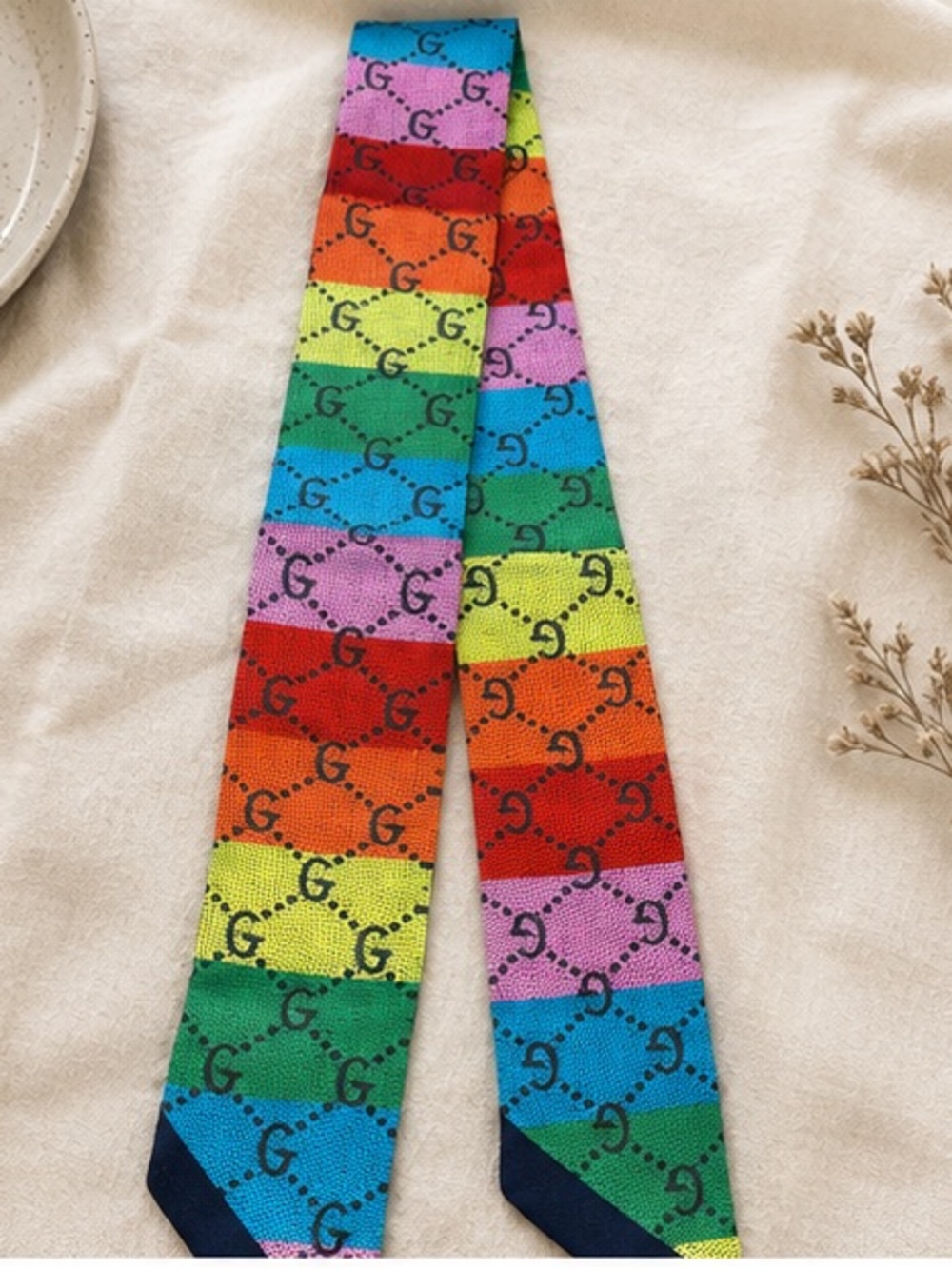 Rainbow Monogram Twilly Scarf Designer Inspired